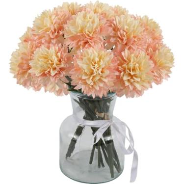 Imagem de INSUNSIX Flores artificiais de crisântemo para decoração de vaso (rosa e amarelo)