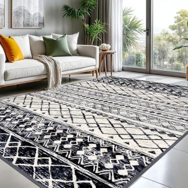 Imagem de KUTA Tapetes marroquinos 20 x 25 cm, preto, azul marinho, lavável, boho, sala de estar, antiderrapante, estampa geométrica, ultramacia, tribal, tradicional, casa de fazenda, para sala de jantar,