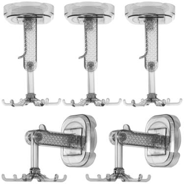 Imagem de Gancho dobrável giratório de 360 graus, 5 ganchos para utensílios de cozinha sob o armário, ganchos autoadesivos com 6 garras, adequado para banheiro, cozinha, penteadeira, porta, janela de vidro