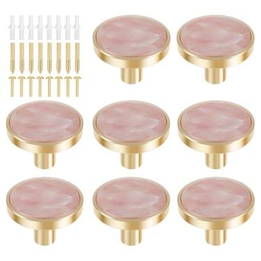 Imagem de Tzdxfgl Conjunto de 8 maçanetas de gaveta, puxadores de cômoda de liga de zinco com parafusos, puxador de armário dourado, puxador decorativo requintado de gaveta, fácil instalação para porta de