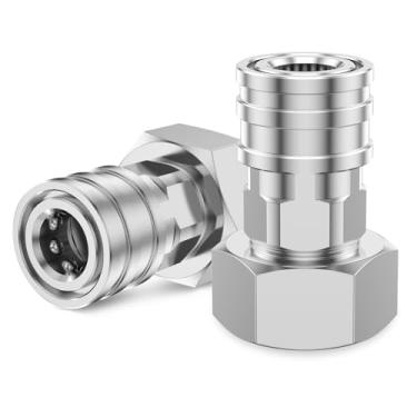 Imagem de LZVXTYM Kit de conexão rápida de 2 peças de lavadora de pressão, 3/10.2 cm GHT para 1/10.2 cm, adaptador de conector de mangueira de água para lavadora, bocal de lavagem de aço inoxidável e acessório