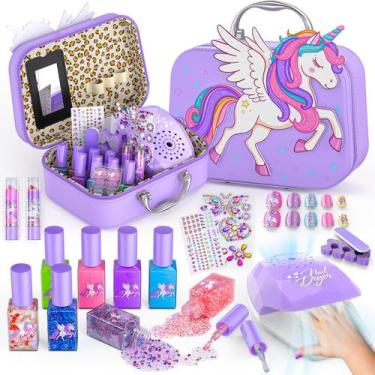 Imagem de Conjunto de esmaltes Glisiol Kids para meninas com secadora e estojo r