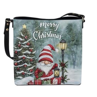 Imagem de HUGS IDEA Hoho Bolsa feminina transversal bolsas de couro Laides bolsas de ombro, Feliz Natal fofo Papai Noel, grande