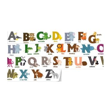 Imagem de predolo Adesivo de parede com estampa de animais para cintura, adesivo decorativo removível e autoadesivo para sala de jogos, berçário e sala de estar, Alfabetos