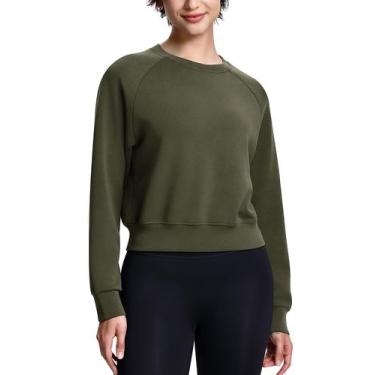 Imagem de Moletom ISEEGZ Modal Soft Cropped para mulheres verde militar XL