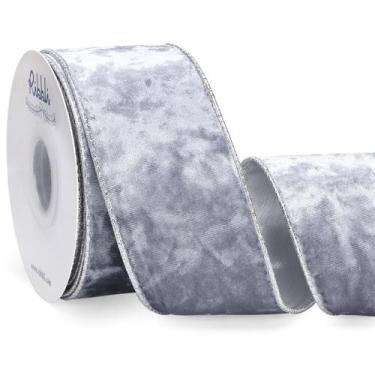 Imagem de Cinta decorativa Ribbli de terciopelo plateado con alambre, 6,35 cm x 