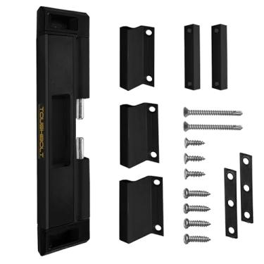 Imagem de TOUGHBOLT Fechadura de porta deslizante - segurança de fechadura dupla - segurança infantil - 3 travas de receptor para casa, Airbnb, aluguel - instalação necessária (1, preto)