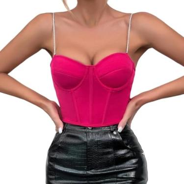 Imagem de Espartilho Espartilho Slim Feminino Espartilho Cropped Tops Sem Mangas Halter Bustier Zíper Camisola Bodyshaper Lingerie Regata, Fuchsia, S