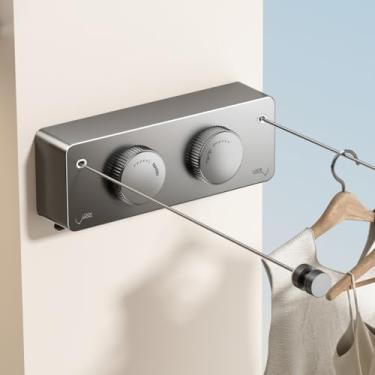 Imagem de Varal Retratil de Parede Aço Inoxidável Corda Varal de Roupa Ajustável Até 4.2 m Varal Retratil de Parede Recolhível À Prova D'água e Antiferrugem Com Duas Linhas Cinza