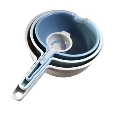 Imagem de Llazsybz Conjunto de Tigelas para Misturar, Tigelas para Servir com Bico E Alça, Escorredor E Tigela Empilhável para Preparar Waffles E Panquecas. Ideal para R, Azul, Tamanho real