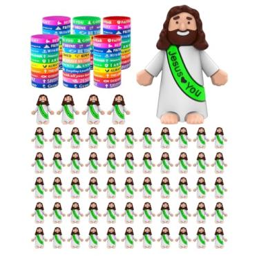 Imagem de 120 pulseiras religiosas de borracha com versículo da Bíblia pulseiras de silicone com tema de Jesus para homens e mulheres lembrancinhas de festa (verde)