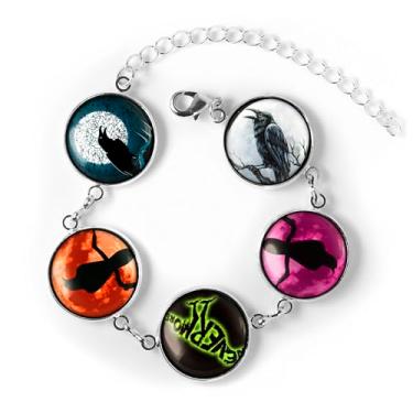 Imagem de Pulseira Raven Nevermore - Coleção Gótica Lua Pulseira de Prata - SRCB-16, Ajustável, Vidro, Liga de Zinco, Sem Pedra Preciosa