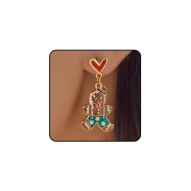 Imagem de Brincos de Natal para mulheres, coração vermelho, gingerbread man, guirlanda, boneco de neve, árvore de Natal, Papai Noel, esmaltado, brincos pendurados, engraçados, brincos de Natal para mulheres