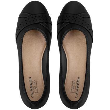 Imagem de Sapatos chinMOON Low Wedge para mulheres, pretos, tamanho 8