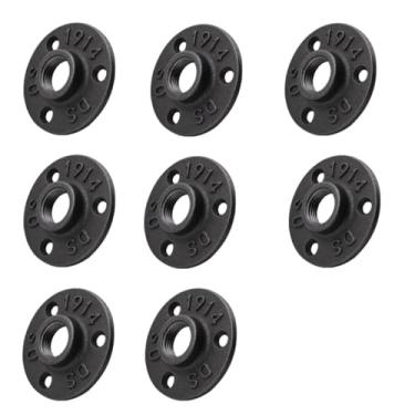 Imagem de Pacote com 8 Flange de piso FLEXKEA de 2,5 cm, encaixe de tubo de ferro maleável, aço carbono prateado, estilo vintage industrial, orifício rosqueado para móveis DIY, projetos de prateleiras