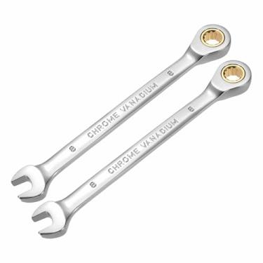 Imagem de HARFINGTON 2 peças chave de catraca de 8 mm métrico 12 pontos CR-V aço cromado alongamento caixa dupla chave catraca de extremidade aberta com 72 dentes e chave inglesa de 5° para reparo