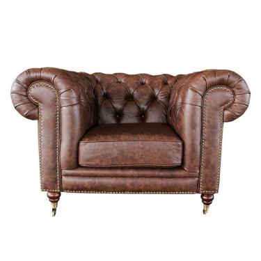 Imagem de Poltrona Decorativa Chesterfield Duo Couro Tabaco