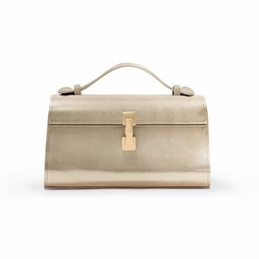 Imagem de Bolsas de mão para mulheres – Alça superior pequena – Bolsa de noite – Bolsa tiracolo ajustável – Couro PU moderno, Dourado