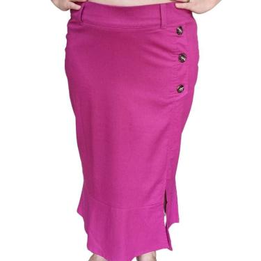 Imagem de Saia Feminina Linho Raio de Luz Plus Size Fúcsia