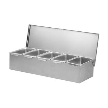 Imagem de Fenteer Servidor de condimentos de aço inoxidável, potes de temperos, compartimentos removíveis, potes de condimentos, recipientes de armazenamento para, 5 Grades
