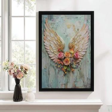 Imagem de Asas de anjo vintage e pinturas florais são presentes ideais para quartos, salas de estar ou corredores; também podem ser usadas como arte de parede, decoração de parede, decoração de quarto de