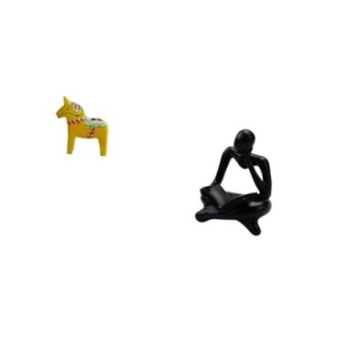 Imagem de Fenteer Ornamento de Escultura de Cavalo Sueco Dalecarlian E Estátua de Pensador Abstrato para Decoração de Sala de Estar, Escritório, Estante E Armário de Ca
