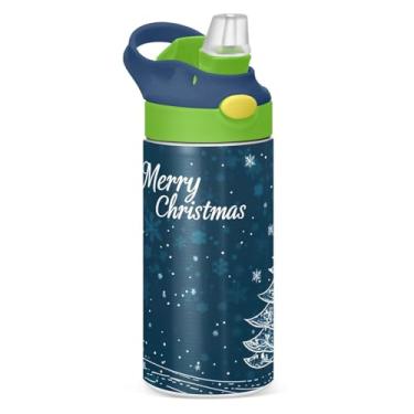 Imagem de YETTASBIN Garrafa de água de árvore de Natal para crianças, 340 g, à prova de vazamento, parede dupla, isolada, garrafa de água de aço inoxidável, copo de viagem com tampa de canudo para meninas