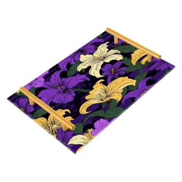 Imagem de Wassud Flores em fundo preto, bandeja de banheiro com alças, organizador de perfume de joias de acrílico para banheiro, quarto, cozinha, balcão de 30 x 20 cm