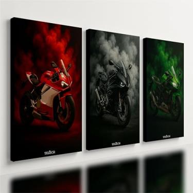 Imagem de Kit 3 Quadro Decorativo Moto Esportiva GP Moderno Luxo Drift Qualidade Premium (28x20cm)