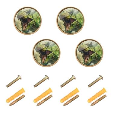 Imagem de CEBUGI Conjunto de 4 puxadores de armário redondos de dinossauro com parafusos, puxadores de armário de cozinha para gaveta, porta, guarda-roupa, cômoda