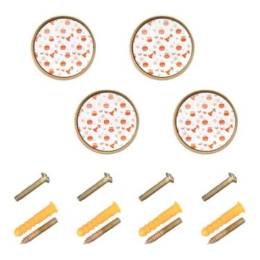Imagem de Burbuja Chapéus de abóbora de coruja puxadores de armário de cozinha, pacote com 4, puxadores redondos de 3,5 cm, puxadores de cômoda com parafusos para cozinha, quarto, armários, armário
