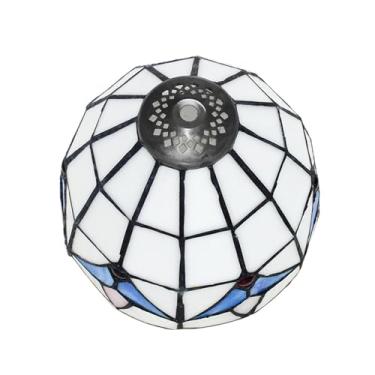 Imagem de Cúpula de abajur estilo Tiffany de 8 polegadas (20 cm), em vitral branco, para luminárias de mesa, pendentes, arandelas e plafons, com furo pequeno.