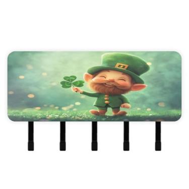 Imagem de Burbuja Porta-chaves St. Patrick Gnomo com 5 ganchos, porta-chaves autoadesivo montado na parede, organizador de armazenamento de correio para entrada, decoração de casa