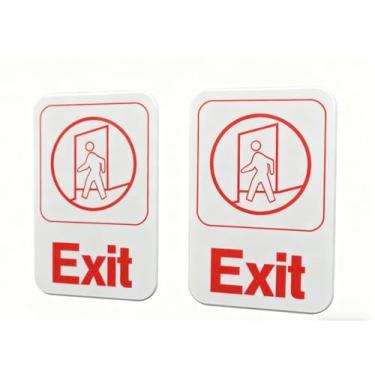 Imagem de TOP KITCHEN Pacote com 2 placas de plástico de saída de emergência para empresas, 15 cm L x 22 cm A, placa de aviso autoadesiva, placa branca com letras vermelhas