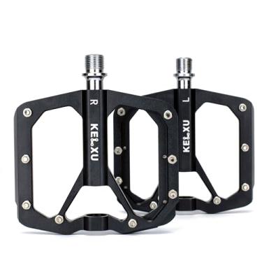 Imagem de Kelxu Pedais de bicicleta de montanha 3 rolamentos selados alumínio usinado CNC 9/40.6 cm pedais planos de bicicleta com pinos de aderência removíveis para bicicleta de estrada MTB BMX (preto)