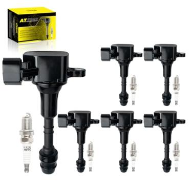 Imagem de ATURMC Conjunto de 6 bobinas de ignição UF401 e velas de ignição de irídio compatíveis com INFINITI FX35 G35 I35 M35 QX4 350Z Altima Frontier 350Z V6 3.5L 4.0L EM substitui # 22448-AL61C 6734025 C11