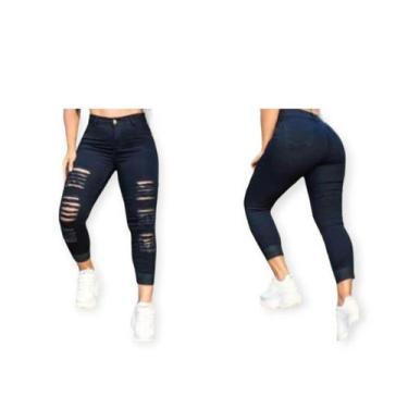 Imagem de Calça Jeans Feminina Capri Destroyed Com elastano Levanta Bumbum - LH 