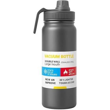 Imagem de Garrafa Térmica Esportiva de Aço Inox, 800ml, Parede Dupla Isolada a Vácuo, Antivazamento com Alça, para Academia, Fitness, Corrida, Escritório (Cinza)