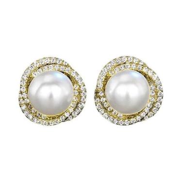 Imagem de Brincos De Pérola Imitada Brilhante Com Design De Cruz Para Mulheres, 