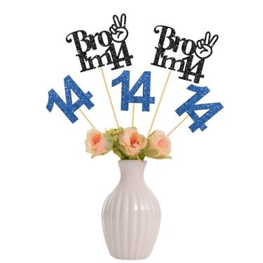 Imagem de Bro I'm 14 Bastões de centro de mesa - Decoração de mesa de festa de 14 anos para meninos de 14 anos - Artigos de decoração de cabine de fotos para festa de 14 anos - Glitter pacote com 12