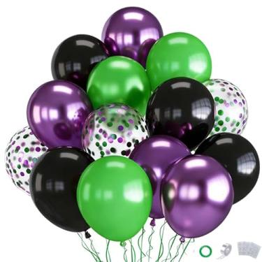Imagem de Balões verdes e roxos, 70 peças de balões verdes claros roxos pretos com confetes para festa de chá de bebê de aniversário