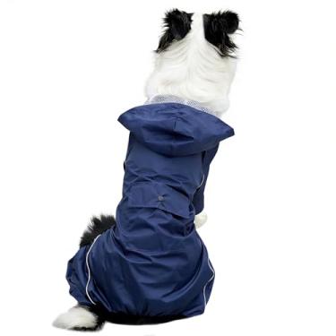 Imagem de Capa de chuva para cães com capuz, poncho de corpo inteiro impermeável para caminhadas ao ar livre, jaqueta ajustável para clima chuvoso
