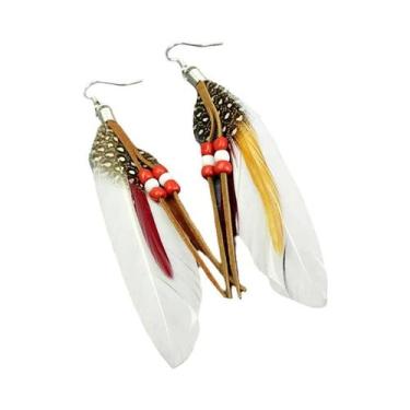 Imagem de Brincos Coloridos Com Franjas E Contas De Couro Estilo Indiano Moda De