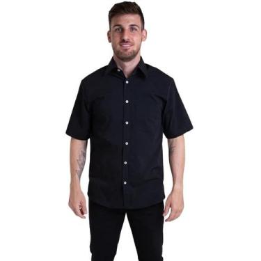 Imagem de Camisa Social Casual Tricoline Manga Curta Preto - Fardas Express,  M