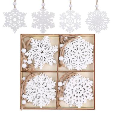 Imagem de DOPENSPI 16 peças de enfeites de Natal de floco de neve, 7,6 cm, 8 estilos, flocos de neve de madeira para artesanato, decoração de Natal para árvore de inverno DIY