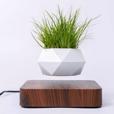 Imagem de Brabola Vaso de plantas levitantes, vaso magnético flutuante, planta levitadora, exibição rotativa automática de 360° para bonsai, mini flores, decoração de mesa flutuante legal para escritório, sala