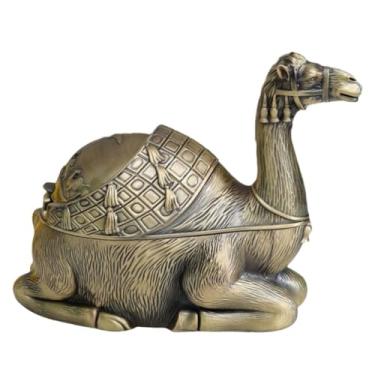 Imagem de Veemoon Cinzeiro de metal vintage à prova de vento com tampa motivo animal portátil de grande capacidade para uso interno e externo sala de estar, escritório, decorativo, sofisticado, estilo europeu