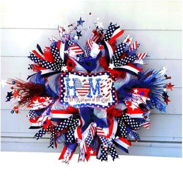 Imagem de Grinaldas de 4 de julho, guirlanda patriótica para decoração interna e externa, perfeita para celebrar o Dia da Independência, Memorial Day, festas (E, 1 peça)