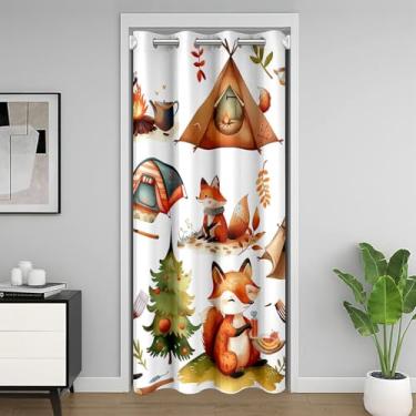 Imagem de Cortina de porta Kawaii Fox 1 painel 106,7 cm L x 203,2 cm C Feliz acampamento fogueira cortina de entrada decoração de quarto comida fruta desenho animal todas as estações cortina blackout para