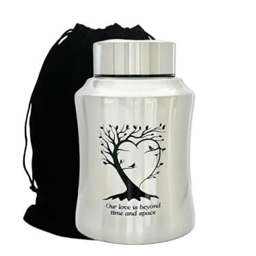 Imagem de Our Love is Beyond Time and Space - Urnas de cremação médias de 27 kg para funeral, enterro ou casa com bolsa de veludo, urna decorativa para cinzas (prata, médio 27 kg, árvore da vida tipo 2)